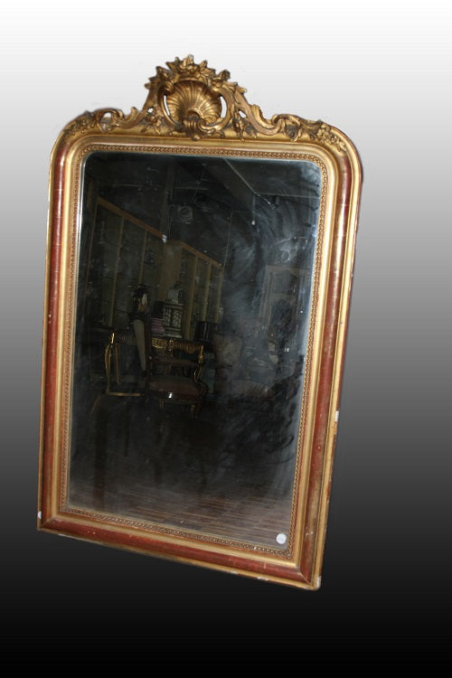 Grande specchiera francese del 1800 dorata foglia oro Luigi XVI