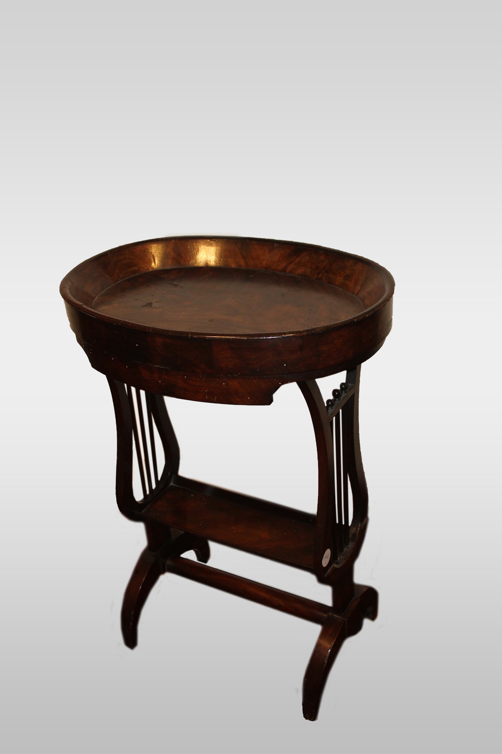 Tavolino di metà 1800 in mogano e piuma di mogano stile Impero