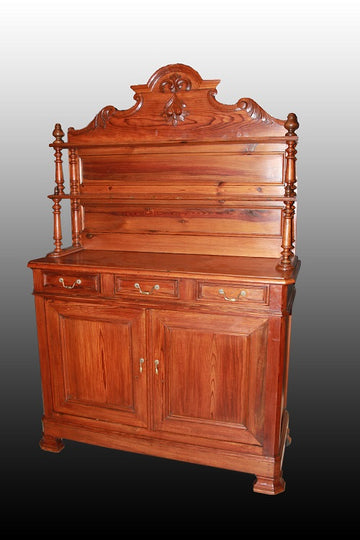 Credenza piattaia con alzata stile Luigi Filippo in legno di larice XIX secolo