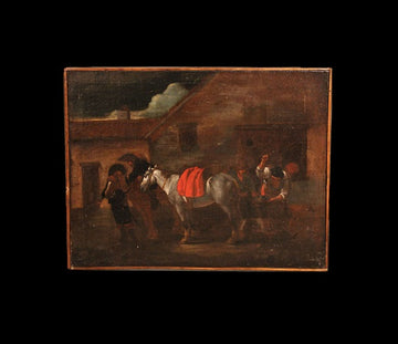 Huile sur toile de la fin des années 1600 représentant un forgeron