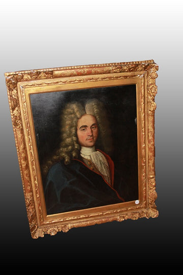 Olio su tela Ritratto di Nobiluomo del 1700 con bellissima cornice dorata foglia oro