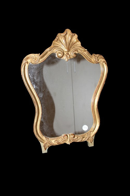 Piccola specchiera francese di inizio 1900 in legno dorato foglia oro