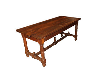 Antique large rustic rectangular table from the 1800s in French walnut