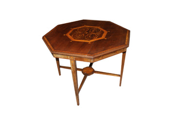 Petite table victorienne octogonale en bois d'acajou avec incrustations 19ème siècle