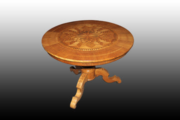 Antique 19th century Italian inlaid Sorrento center table in walnut