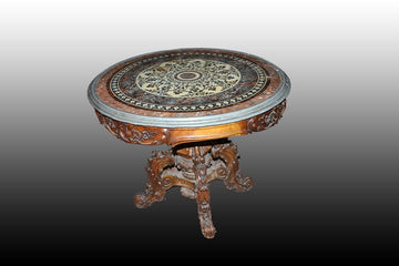 Beautiful center table with richly decorated scagliola marble top