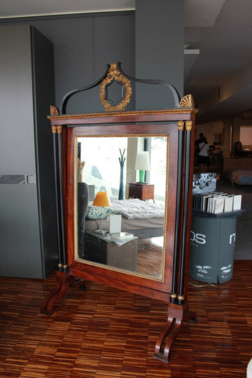 Large swinging Psyche mirror from the first half of the 19th century, Empire style in mahogany