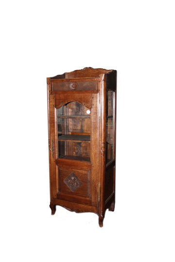 Petite vitrine rustique française du 19ème siècle en bois de chêne