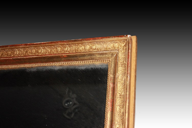 Specchiera rettangolare francese del 1800 dorata foglia oro