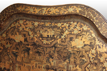 Superbe plateau français en bois richement décoré de style oriental