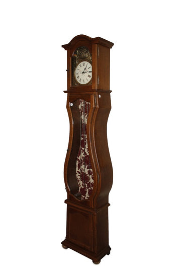 Mid-1900s French Provençal style column clock in oak wood