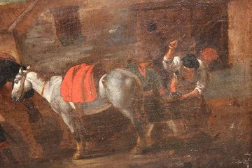 Huile sur toile de la fin des années 1600 représentant un forgeron