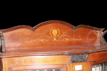 Vitrine victorienne à 2 portes du 19ème siècle en bois d'acajou avec incrustations florales