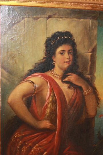 Grande huile sur toile française du 19ème siècle représentant un portrait 