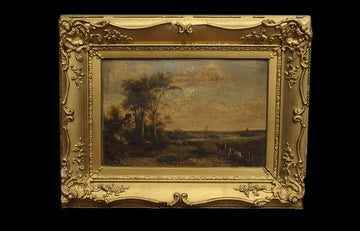 Paire d'huiles sur toile françaises de 1800 représentant des paysages ruraux