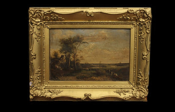 Pair of French Oil Paintings on Canvas from the 1800s Depicting Rural Landscapes