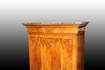 Empire style secretaire desk chest from the second half of the 19th century in walnut root with black marble top