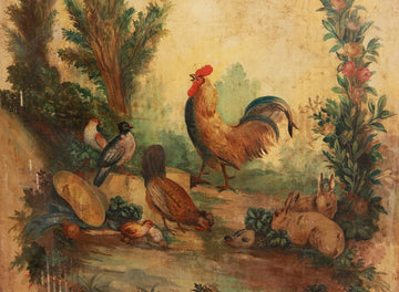 Huile sur toile du début des années 1900 représentant une scène rurale