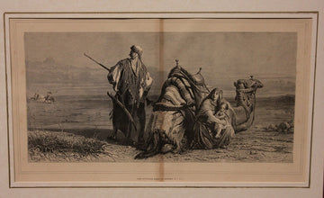 Stampa francese del 1800 Raffigurante Cavaliere Berbero con Cammello Moglie e Bambino