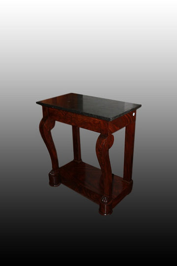 French Empire style console table in mahogany feather with 19th century marble top