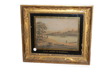 Pair of 19th Century Color Engraving with Gilded Frames and Painted Glass