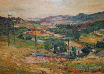 Olio su tela raffigurante Paesaggio Valle di San Giovanni in Fiore - Andrea Belli (1903 - 1963)