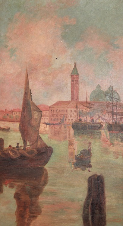 Olio su tele di inizio 1900 raffigurante scena Veneziana