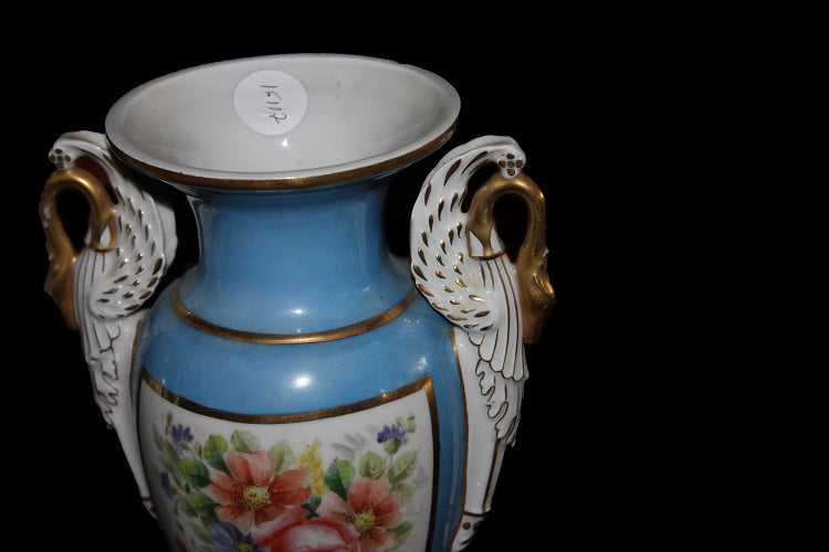 Coppia di piccoli vasi francesi in porcellana Vecchia Parigi del 1800 Azzurri