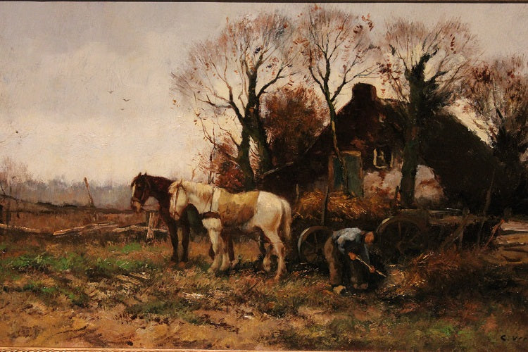 Olio su tela raffigurante scena campestre firmato Cor Bouter 1888-1966 (C.Verschuur)