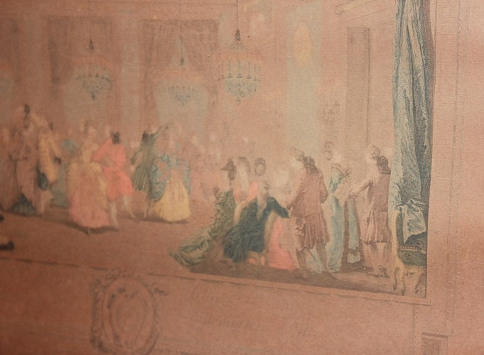 Stampa a colori francese del 1800 raffigurante "Ballo di Corte"