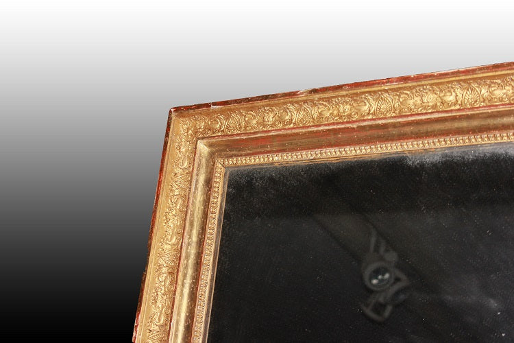 Specchiera rettangolare francese del 1800 dorata foglia oro