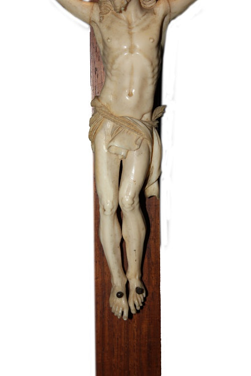 Crocifisso con Cristo in avorio del 1800 e croce in legno di Rovere