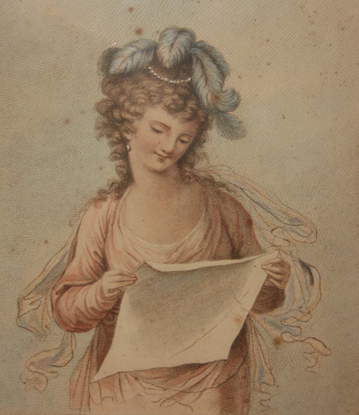 Piccola Stampa Francese Ritratto di Dama del 1800 con bellissima Cornice Dorata