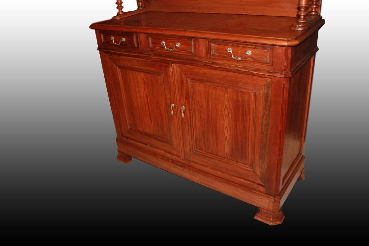 Credenza piattaia con alzata stile Luigi Filippo in legno di larice XIX secolo