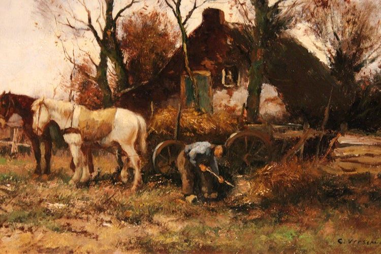 Olio su tela raffigurante scena campestre firmato Cor Bouter 1888-1966 (C.Verschuur)