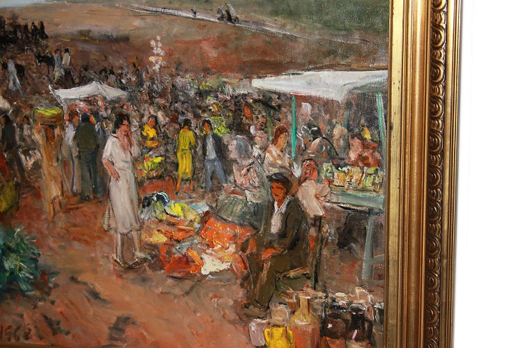 Olio su tela di metà XX secolo Raffigurante Mercato - Gaetano Bocchetti (1888 - 1990)
