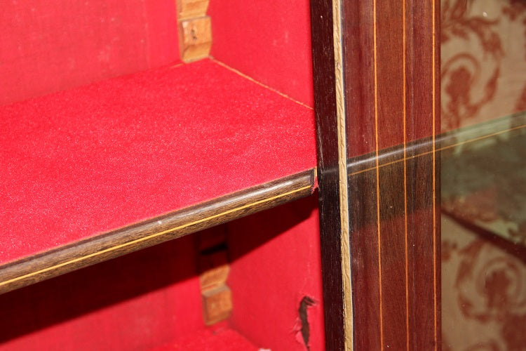 Vetrina libreria francese del 1800 stile Carlo X in legno di Ebano con intarsi