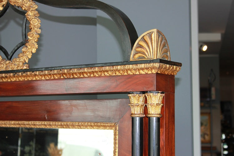 Grande specchiera Psiche oscillante della prima metà del 1800 stile Impero in mogano