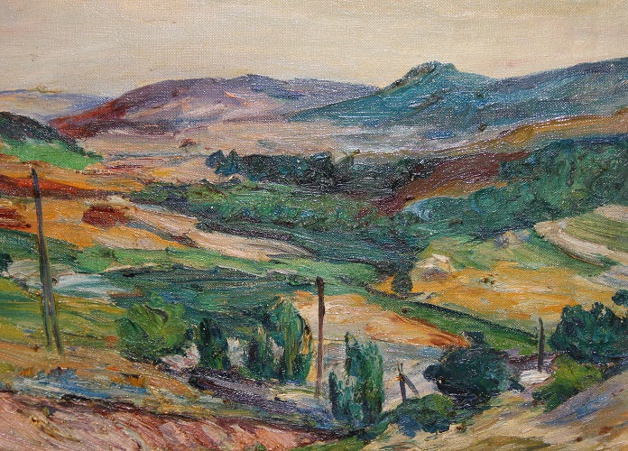 Olio su tela raffigurante Paesaggio Valle di San Giovanni in Fiore - Andrea Belli (1903 - 1963)