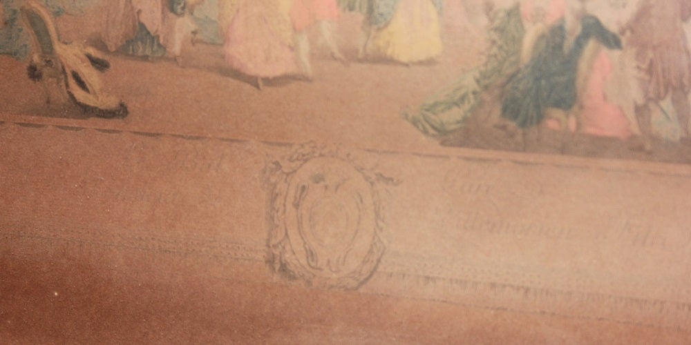 Stampa a colori francese del 1800 raffigurante "Ballo di Corte"