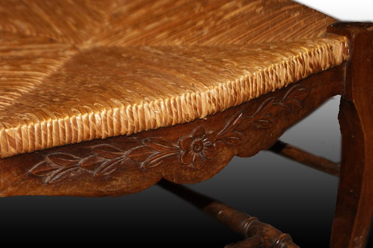 Gruppo di 6 sedie provenzali in legno di rovere con seduta impagliata