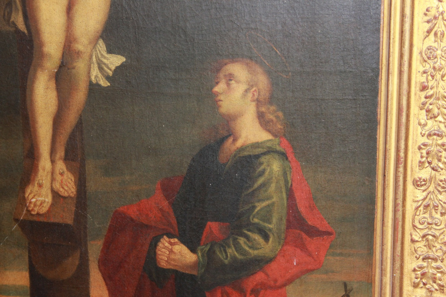 Olio su Tela Francese del XVIII secolo 1700 Raffigurante Crocifissione