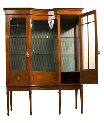 Antica vetrina in satinwood stile Sheraton inglese del 1800 xix secolo