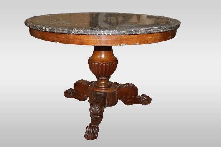 Tavolino del 1800 Carlo X in mogano con marmo 