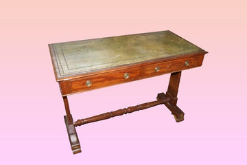 Antique English Victorian writing desk from 1800 with mahogany leather top