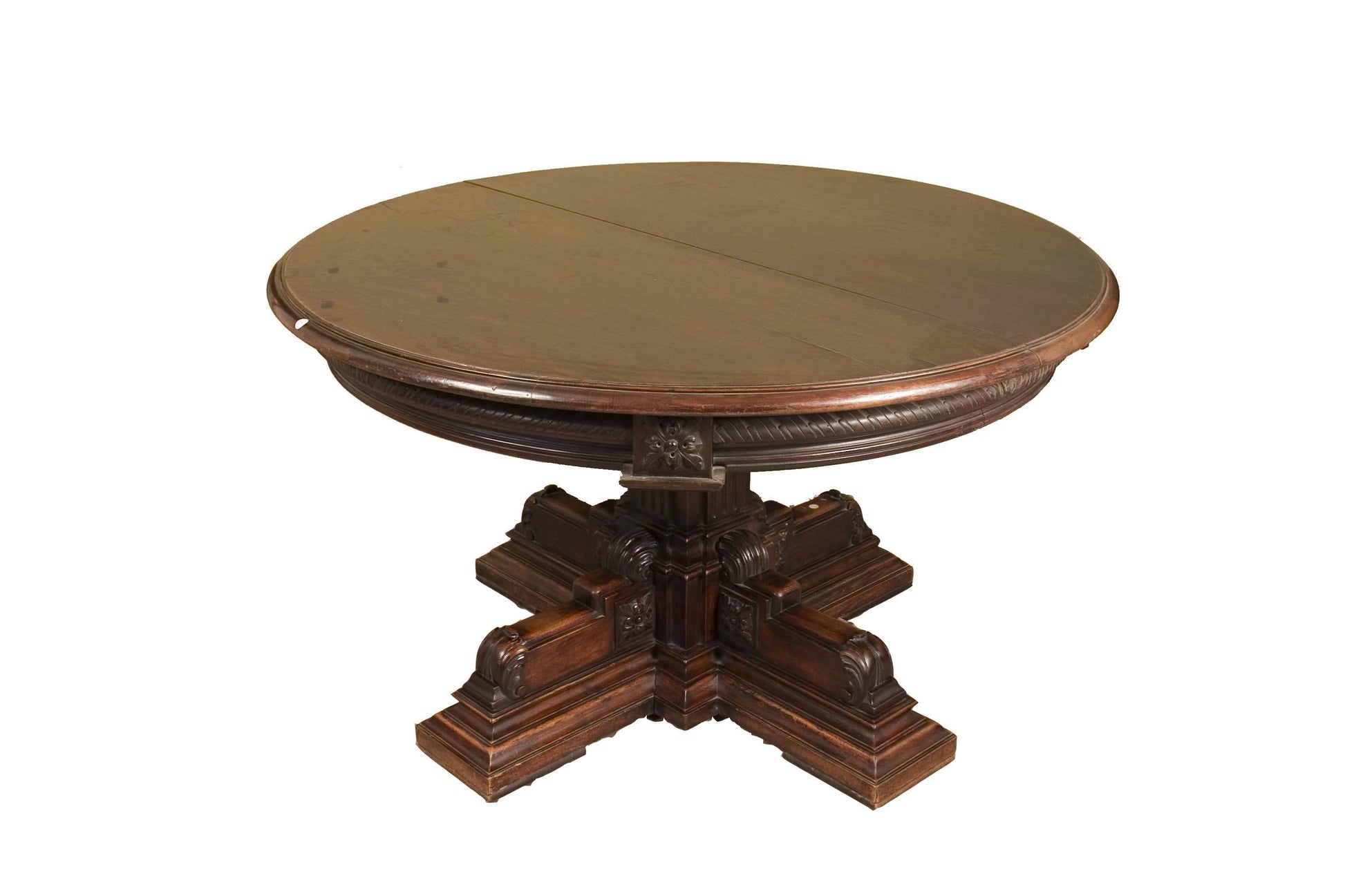Antico tavolo circolare allungabile 350cm italiano in noce del 1800 