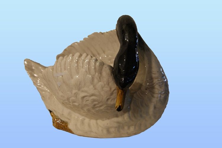 Antica scultura francese di Cigno in ceramica 1900