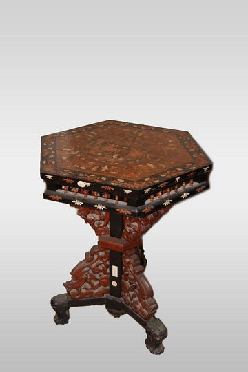 Antique oriental style coffee table from the 1800s inlaid with ivory