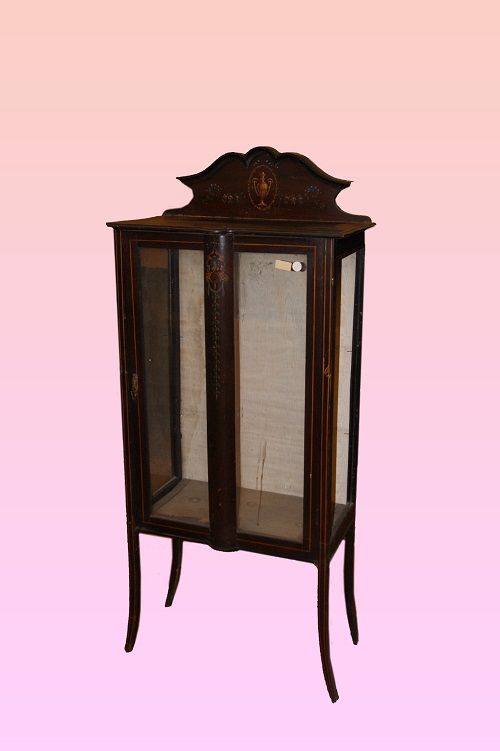 Antica vetrina inglese vittoriana del 1800 con pitture