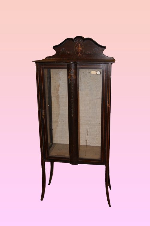 Antica vetrina inglese vittoriana del 1800 con pitture